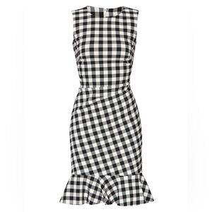 Lauren Ralph Lauren Gingham Sheath Dress Flounce Hem Black White Size 16 NWT